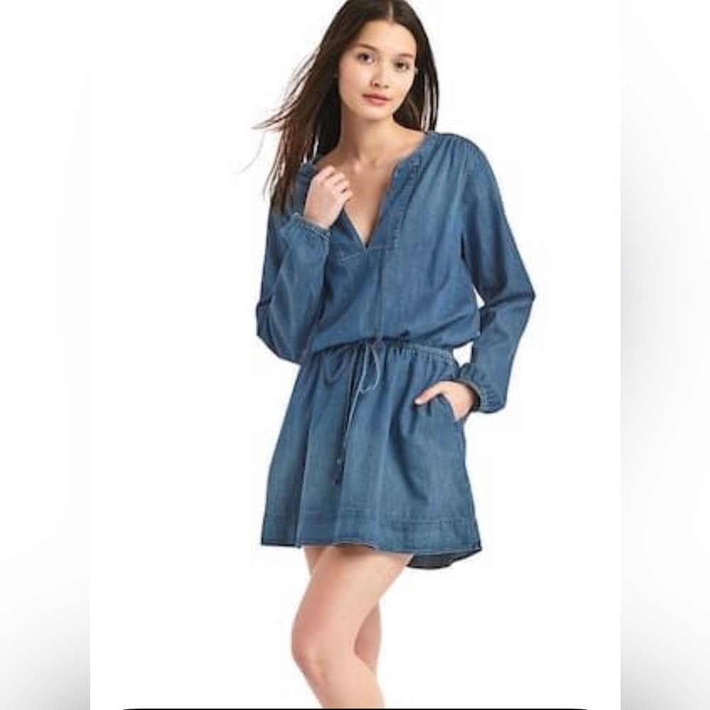 GAP - Classic Denim Dress with split neckline and drawstring waist